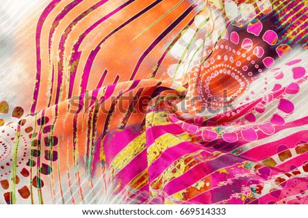 Texture background image, Silk fabric with abstract pattern. Colorful silk fabric close-up. Filtered toned image in instagram style. Photo of silk fabric. Textile design. Painting fabrics, 