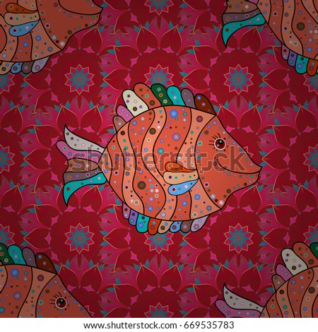 Reaver collection seamless pattern. Hand drawn fish. On colored background.