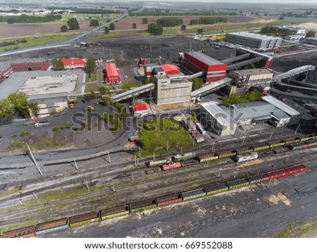 Panorama aerial view shot of coal processing plant, industrial production