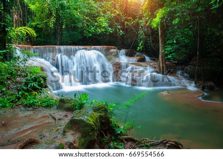 huay mae kamin beautiful waterfall in Kanchanaburi Province Thailand.