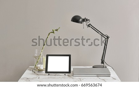 grey wall style modern decorative design interior and old new objects, empty space