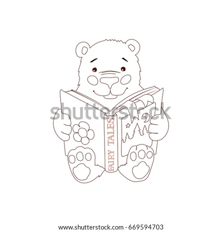 vector cartoon coloring book page for kids. Clip art isolated on white background. Black and white drawing concept. Hand drown illustration of funny bear