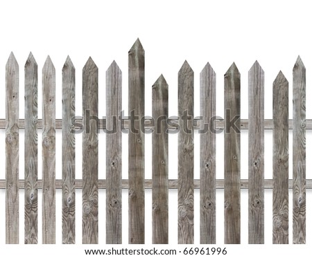 Old wooden fence isolate over white background