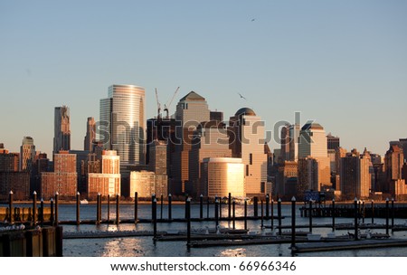 Manhattan, lower New York financial offices(downtown) over Hudson river panorama from Jersey city