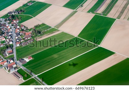 The fields and the village of Switzerland. Bird's eye view