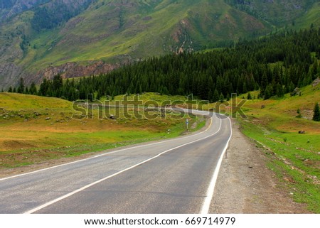 Mountain road Chuysky Tract. Route M52. The Republic of Altai, Russia