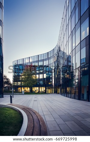 Modern architecture of the office building in the financial area of the city.