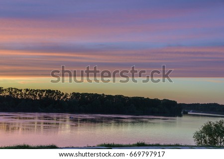 Scenery with river in the background light of the twilight sky
