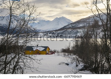 Norway landscape in March. Beautiful mountains scenery. Northern Europe. Scandinavia