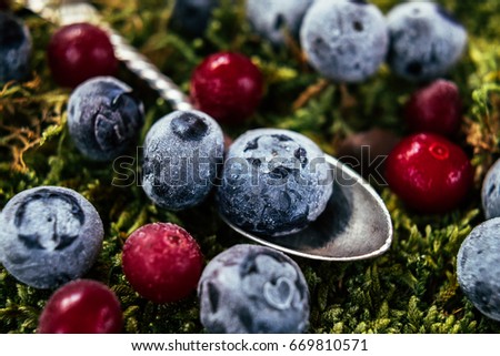 Frozen blueberries on the spoon