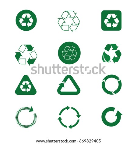 Recycle Symbol Green Arrows Logo Set Web Icon Collection Vector Illustration