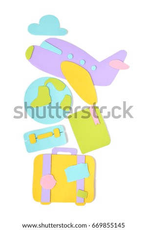 Air travel paper cut on white background - isolated  (handmade paper cut, not illustration)