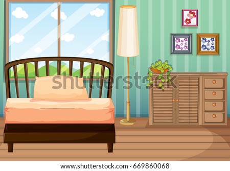 Bedroom with wooden furnitures illustration