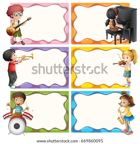 Frame template with kids playing musical instruments illustration