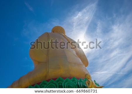 Buddha image with 1250 disciples statue with nice sky, Nakhonnayok.