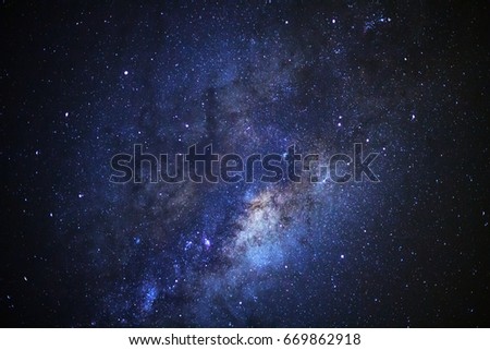 The center of milky way galaxy. Long exposure photograph.with grain