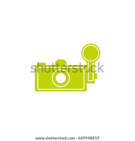 Green camera icon. Vector photo logo.