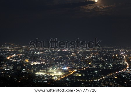  Chiang Mai city view at nigh from mountain view point , Thailand