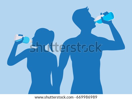 Silhouette of body man and woman drinking water. Illustration about healthy lifestyle.
