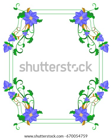 Decorative frame with abstract blue flowers. Raster clip art.