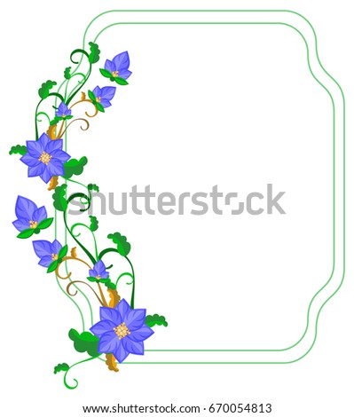 Decorative frame with abstract blue flowers. Raster clip art.