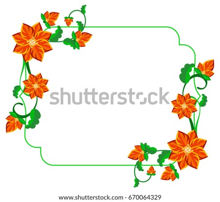 Decorative frame with abstract red flowers. Raster clip art.