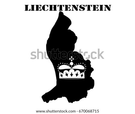 Black silhouette of the map and the white silhouette of the Liechtenstein symbol