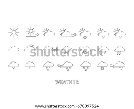Simple outline weather icon set on white background.