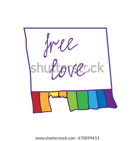 Isolated colorful announcing with free love text. Rainbow color announcing.  Vector illustration for Valentine day and other greeting card or design.