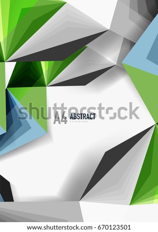 Vector low poly style 3d triangle line, a4 business or technology abstract template