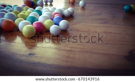 blur Colorful bubbles on wood background