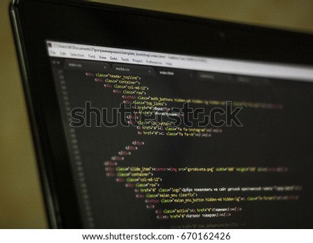 Abstract computer script code. Programming code screen of software developer