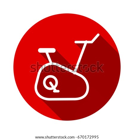 Stationary bicycle icon isolated on red background with long shadow. flat icon