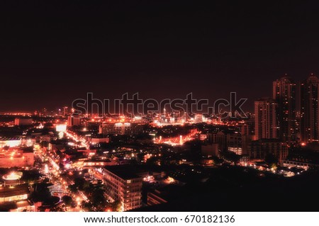 Bangkok night view with skyscraper in business district in Bangkok Thailand