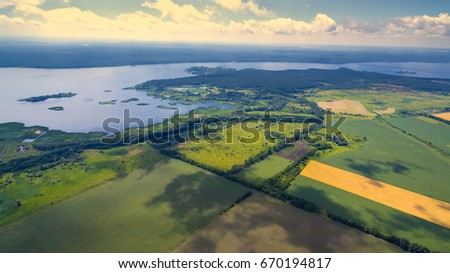 A panorama of a field of summer days from a bird's-eye view