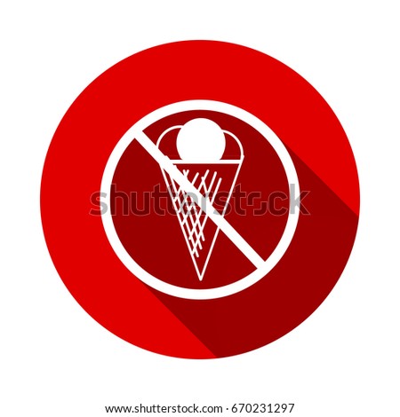 No eating sign isolated on red background with long shadow. flat icon