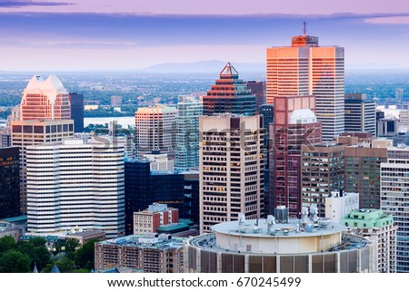 Panorama of Montreal at sunset. Montreal, Quebec, Canada.