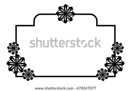 Black and white silhouette frame with decorative flowers. Raster clip art.