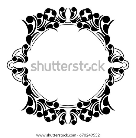 Black and white silhouette frame with decorative flowers. Raster clip art.
