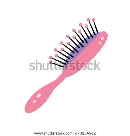 Pink hair brush or comb flat icon isolated. Royalty-Free Stock Photo #670254562