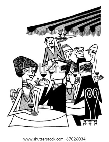 Outdoor Cafe Scene - Retro Clipart Illustration