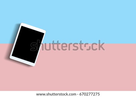 Smart phone,tablet or mobile phone technology with black screen on pink and blue background