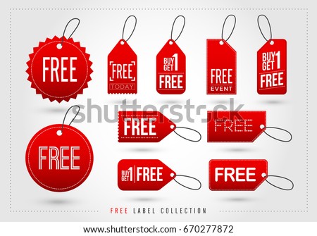 Set of red free tags icon. Vector illustration style is flat iconic symbol, red color. Designed for websites and software interfaces 