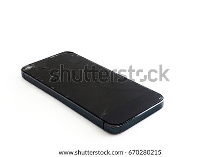 Mobile smart phone with broken screen isolated on white background.with clipping path