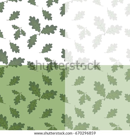 Set of green oak leaves. Drawing without the mesh of the game. Seamless. Isolated. Vector illustration