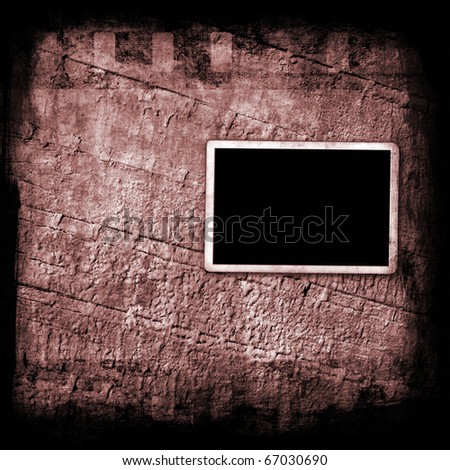 Blank photo frames on wooden wall