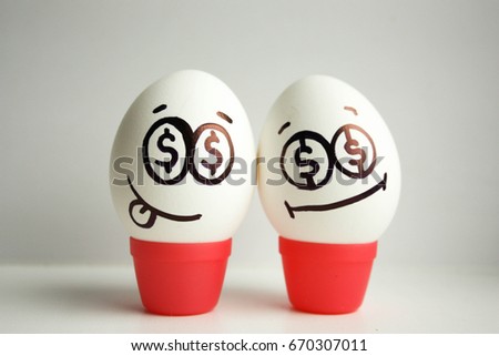 Concept of business association. Eggs with painted face. Photo for your design