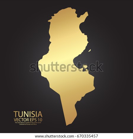 Gold texture map of Tunisia - abstract metal empty golden gradient template. Vector illustration eps 10.