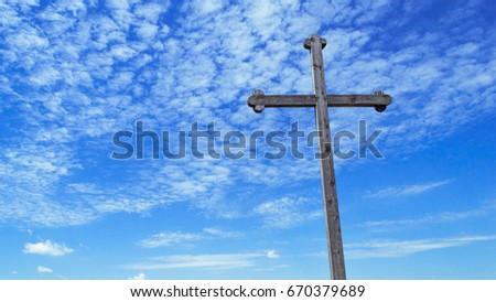 Crucifixion of Jesus Christ. The sky background. Religious concept.