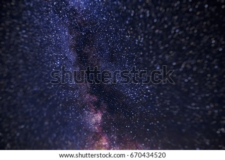 Stars in night sky, universe, milky way, noise in the photo, Altai, Siberia, Russia